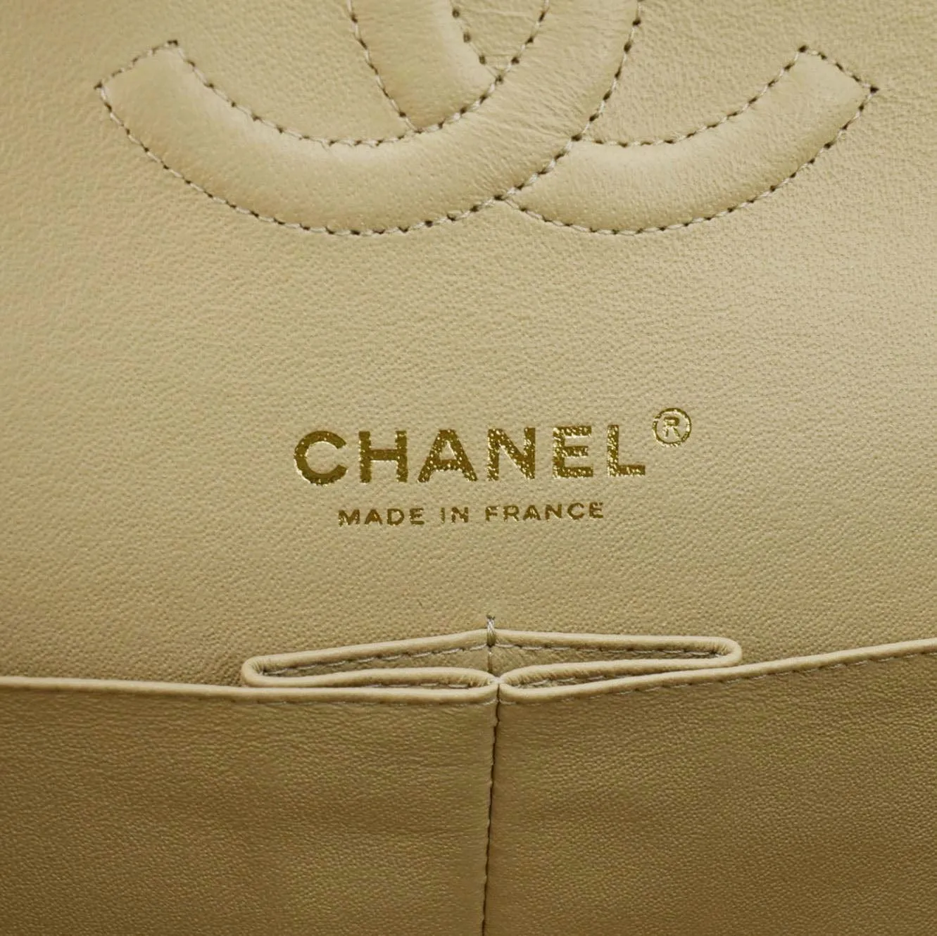 CHANEL Double Flap Medium Quilted Caviar Leather Shoulder Bag Cream