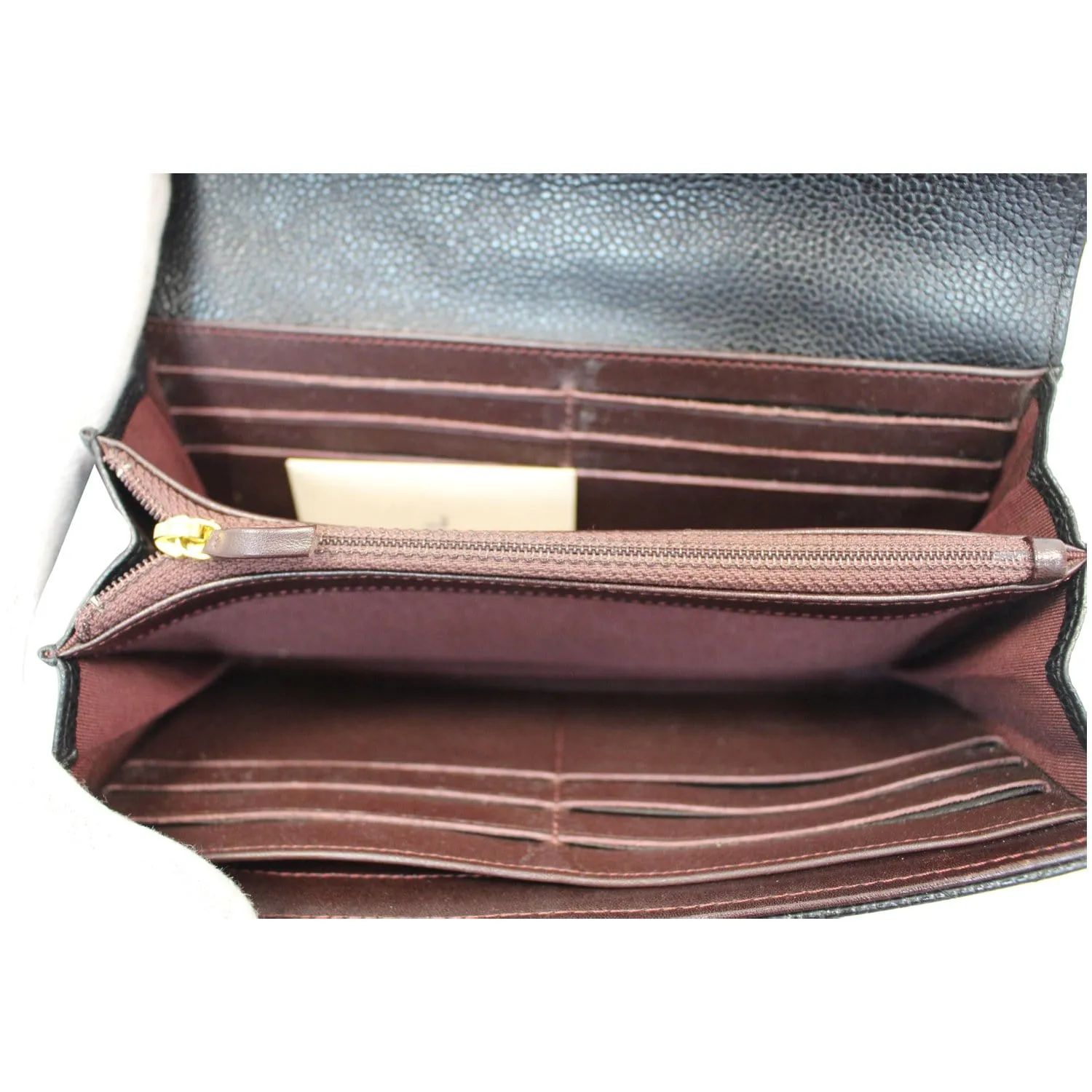 CHANEL Gusset Flap Caviar Leather Wallet Black