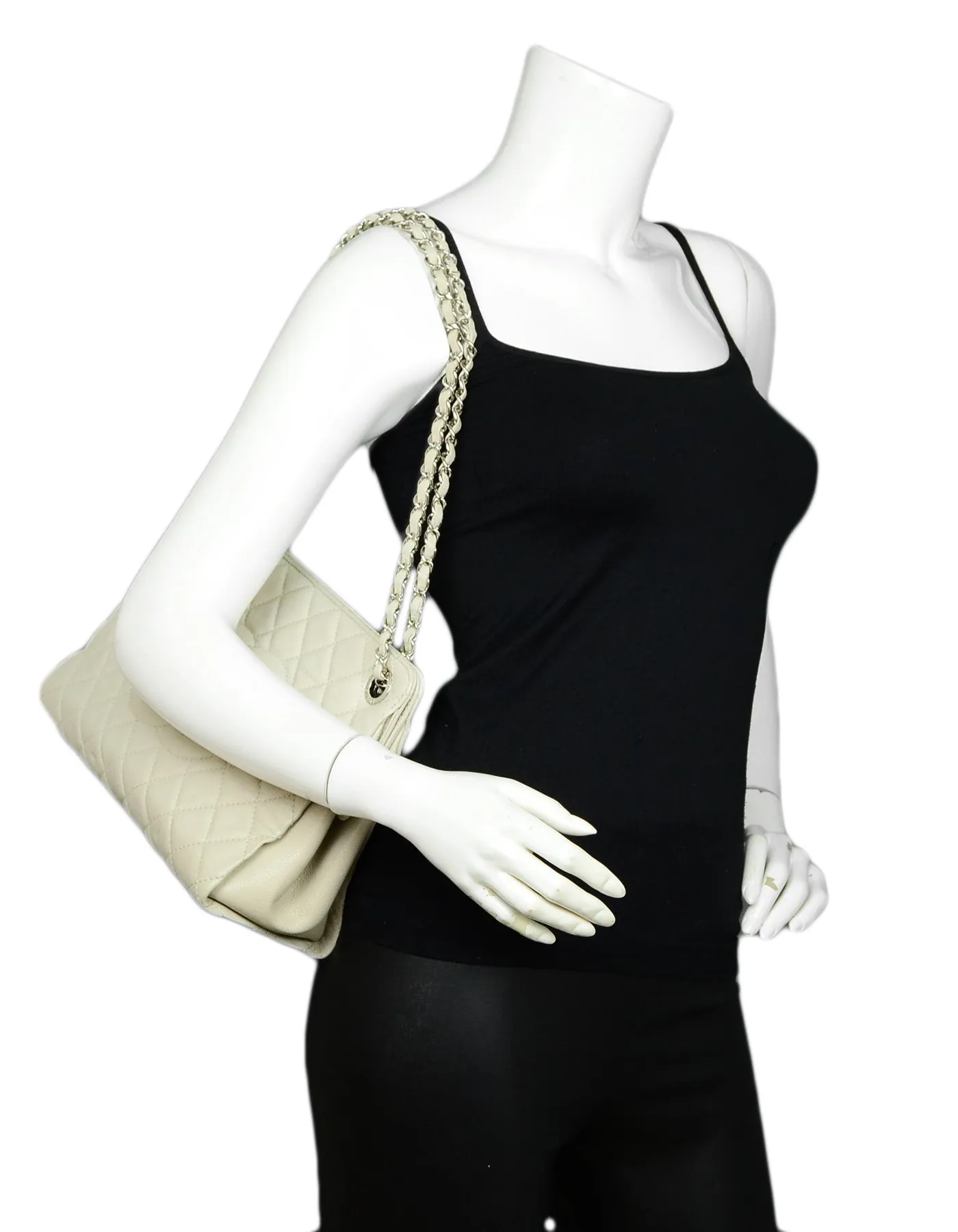 Chanel Ivory Caviar Leather Timeless CC Tote Bag