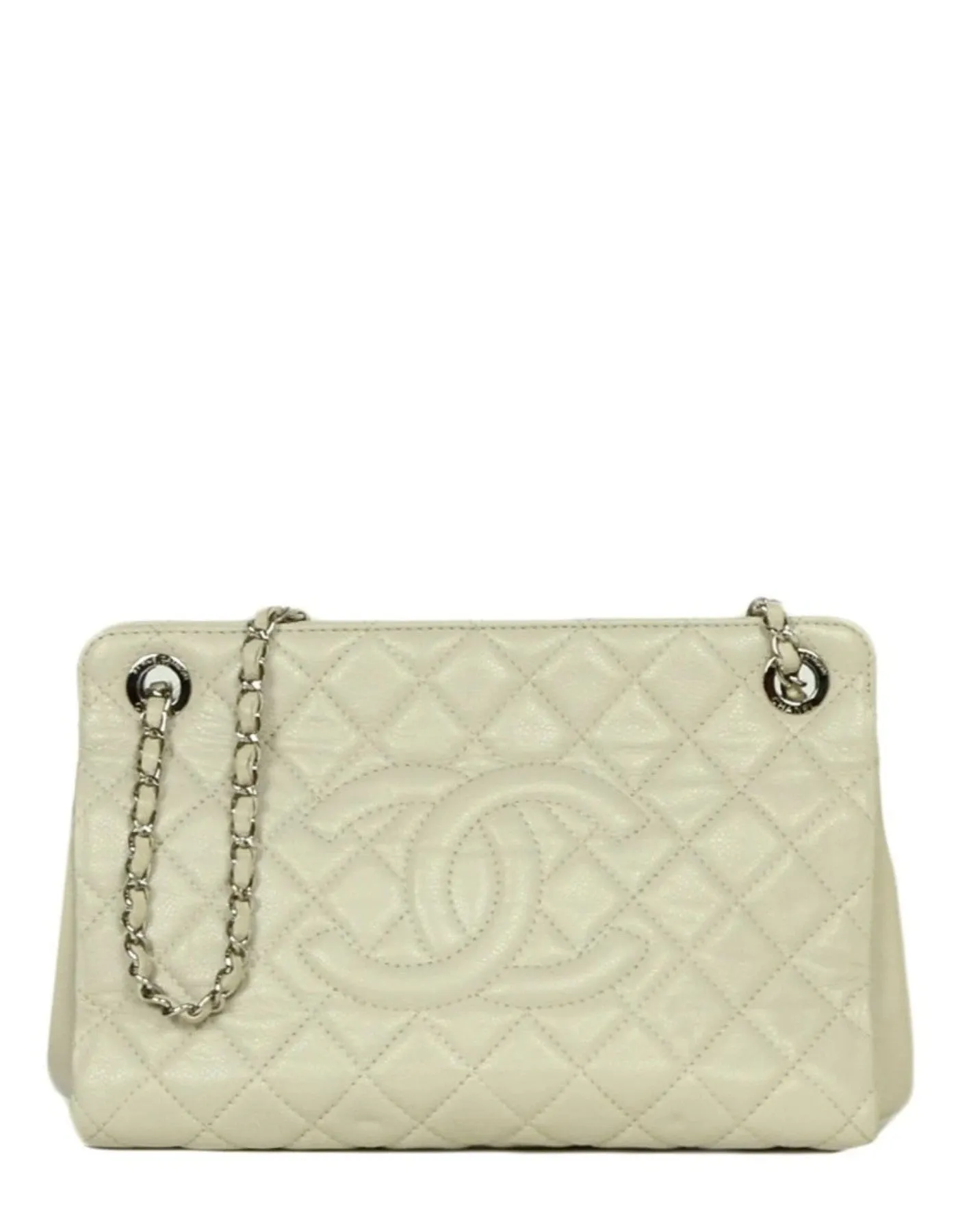 Chanel Ivory Caviar Leather Timeless CC Tote Bag