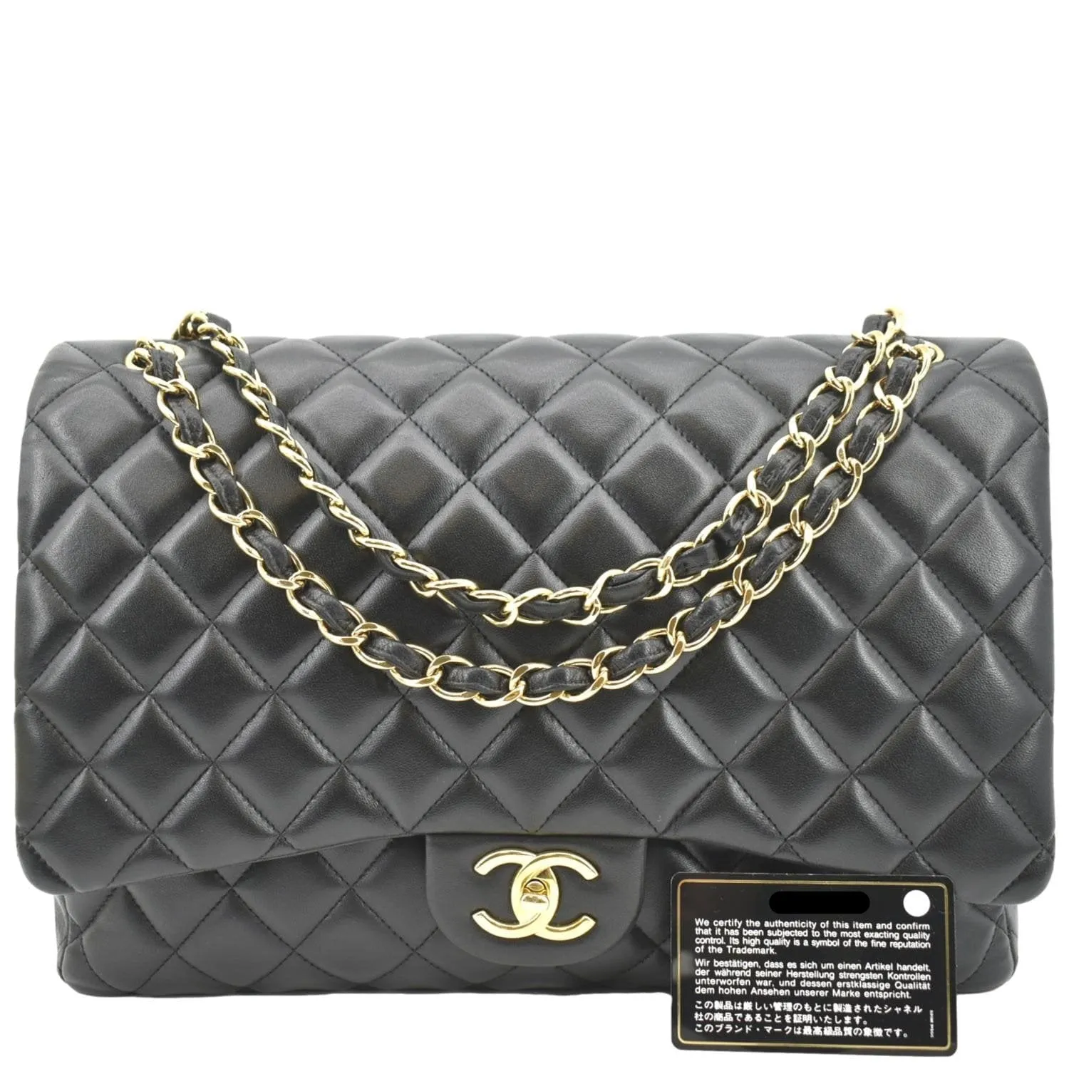 CHANEL Maxi Double Flap Lambskin Leather Shoulder Bag Black