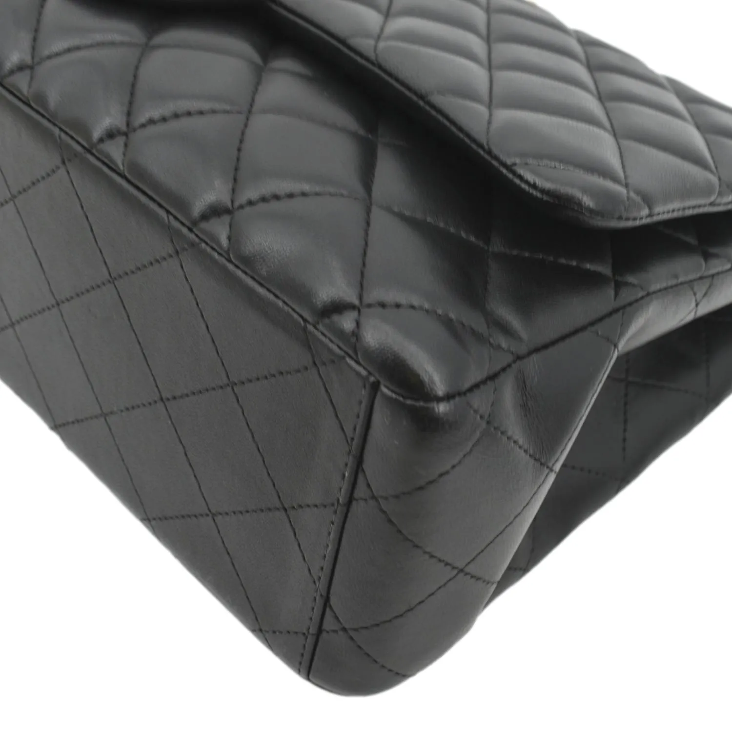 CHANEL Maxi Double Flap Lambskin Leather Shoulder Bag Black