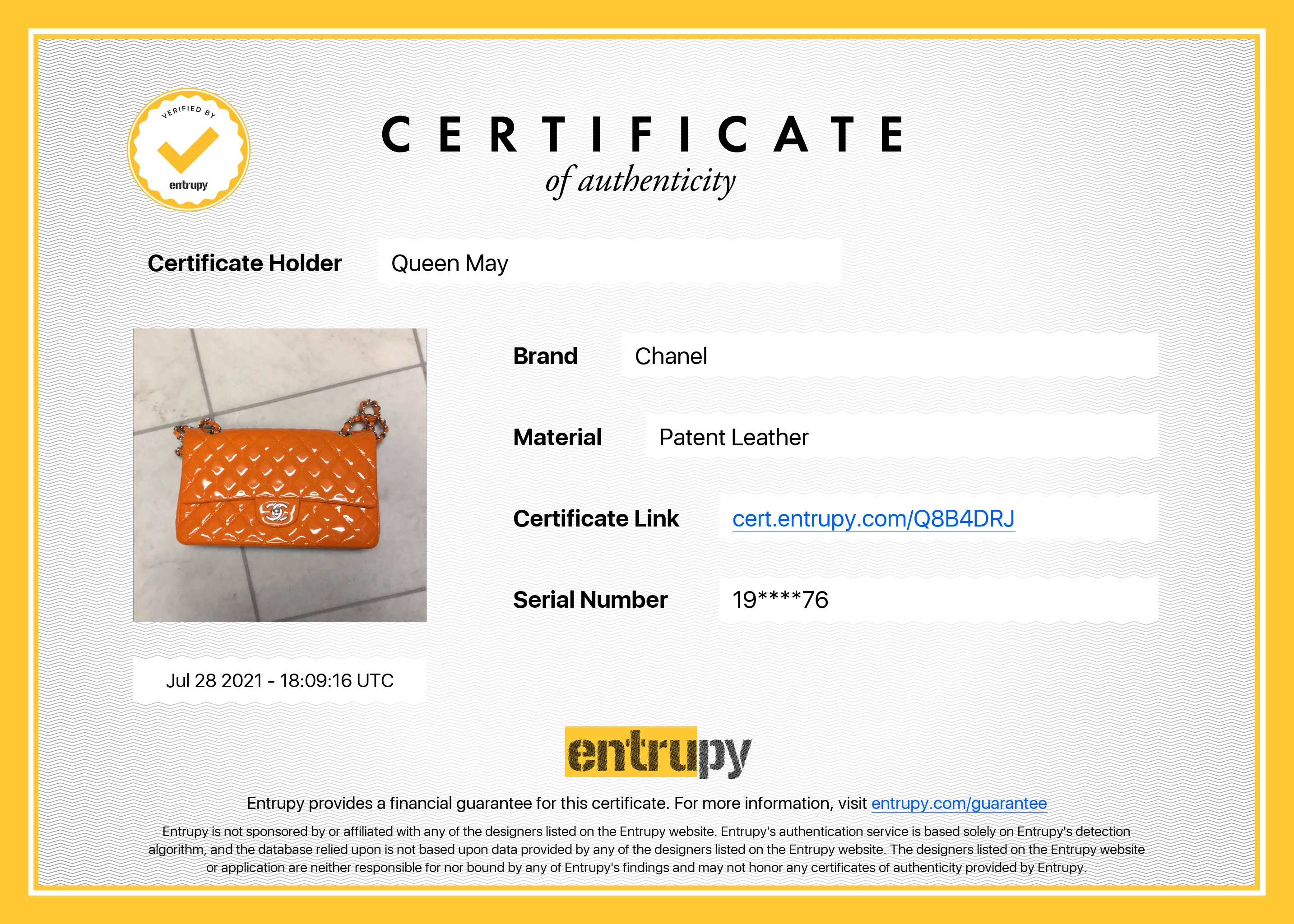 Chanel Orange Quilted Patent Leather Classic Double Flap Medium