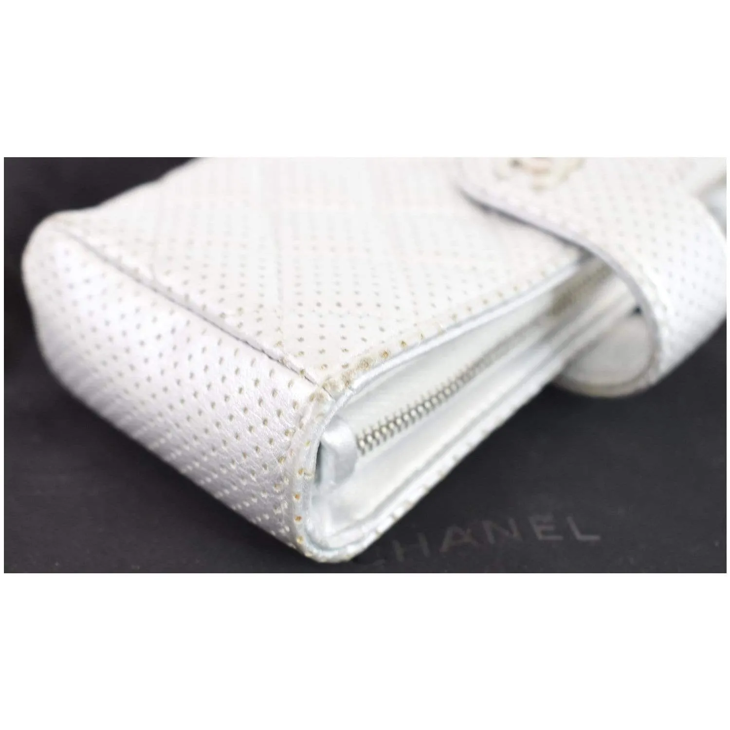 CHANEL Perforated Lambskin Quilted Mini Phone Holder Clutch Silver - Last Call