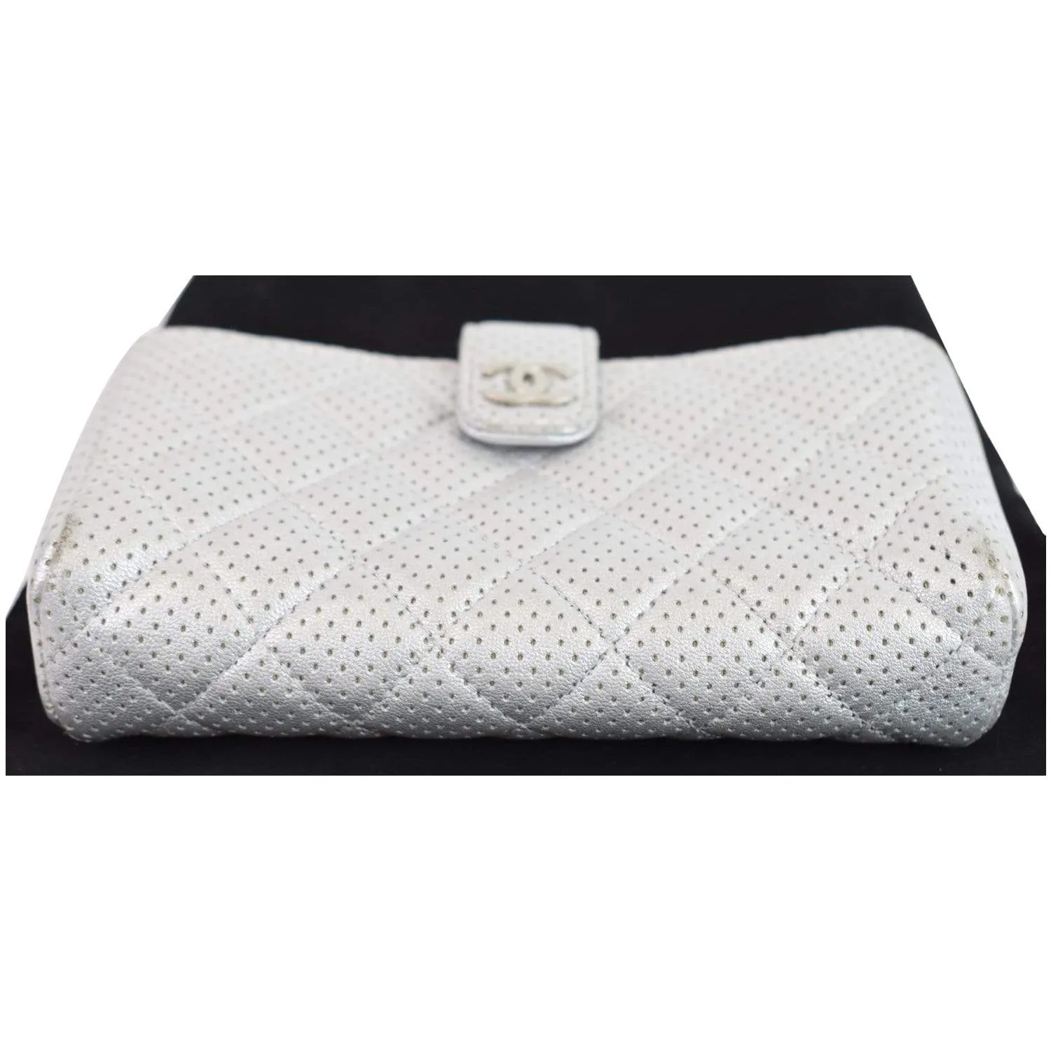 CHANEL Perforated Lambskin Quilted Mini Phone Holder Clutch Silver - Last Call