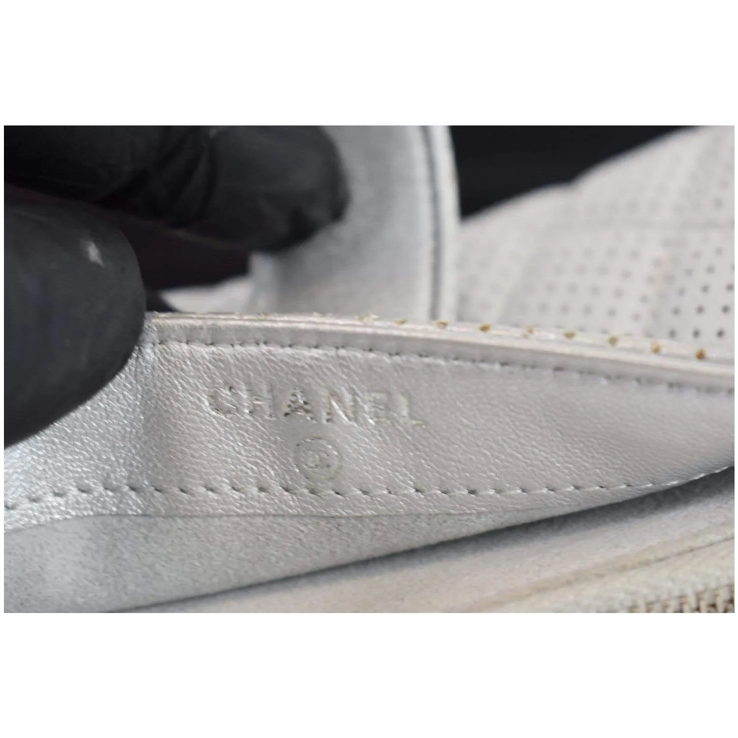 CHANEL Perforated Lambskin Quilted Mini Phone Holder Clutch Silver - Last Call