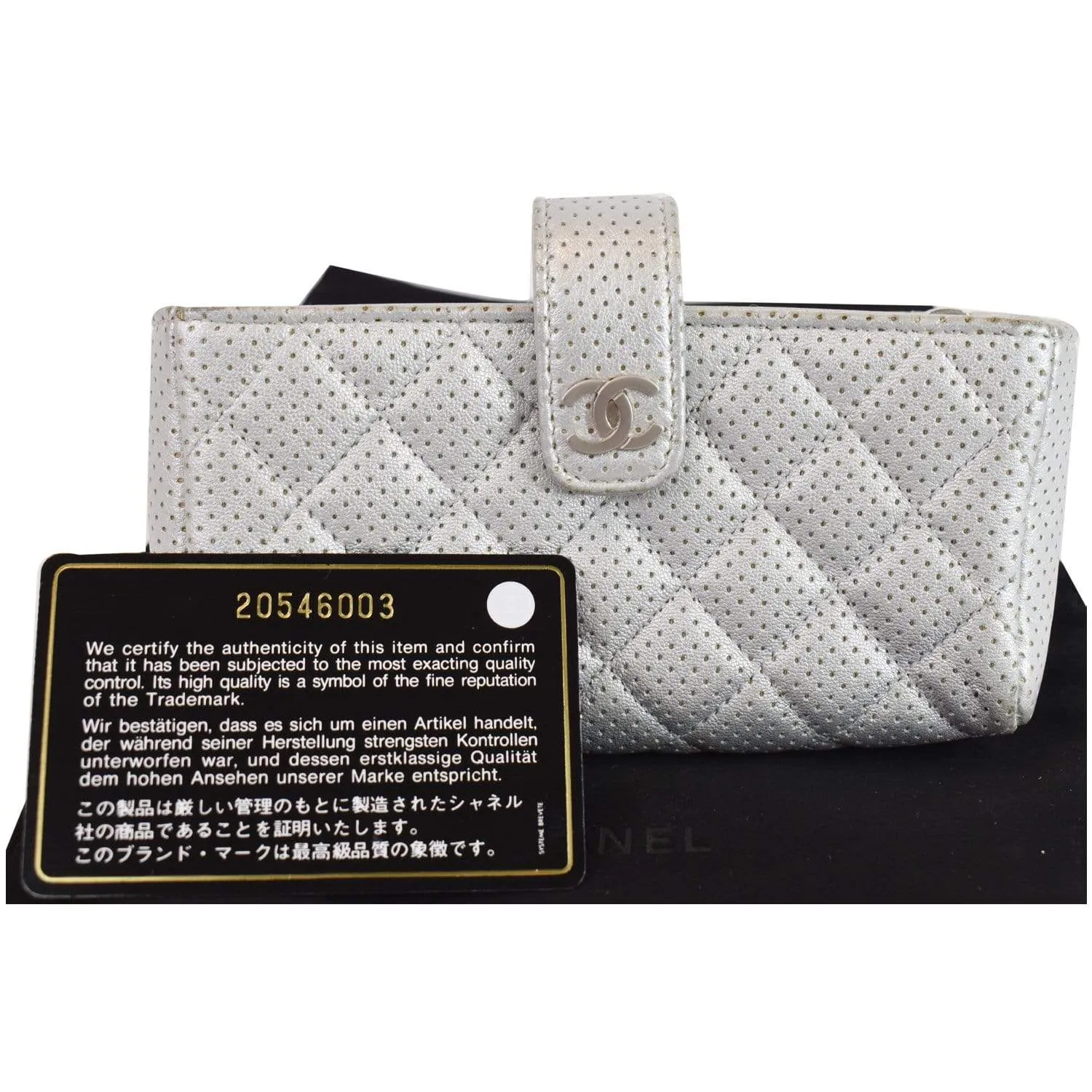 CHANEL Perforated Lambskin Quilted Mini Phone Holder Clutch Silver - Last Call