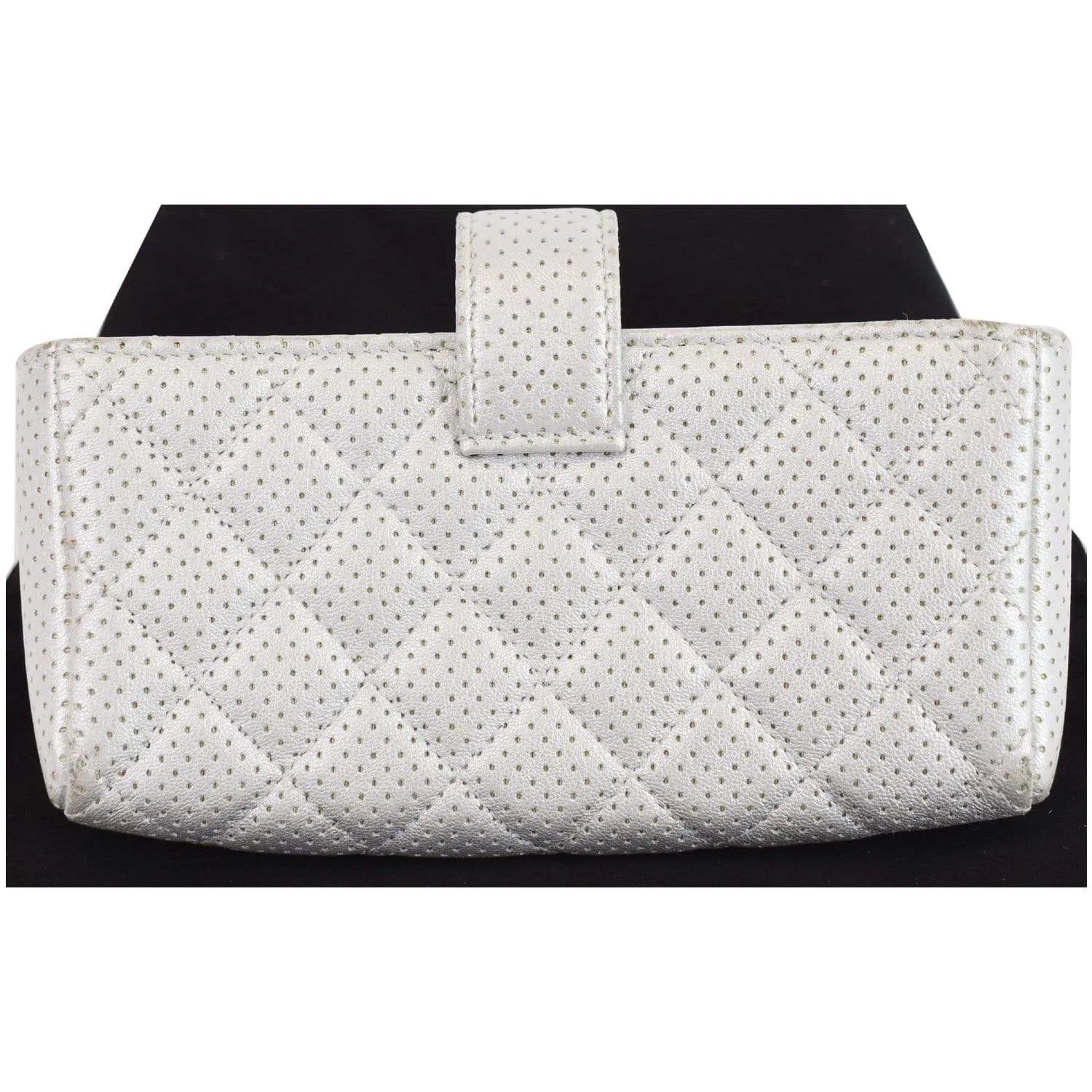 CHANEL Perforated Lambskin Quilted Mini Phone Holder Clutch Silver - Last Call