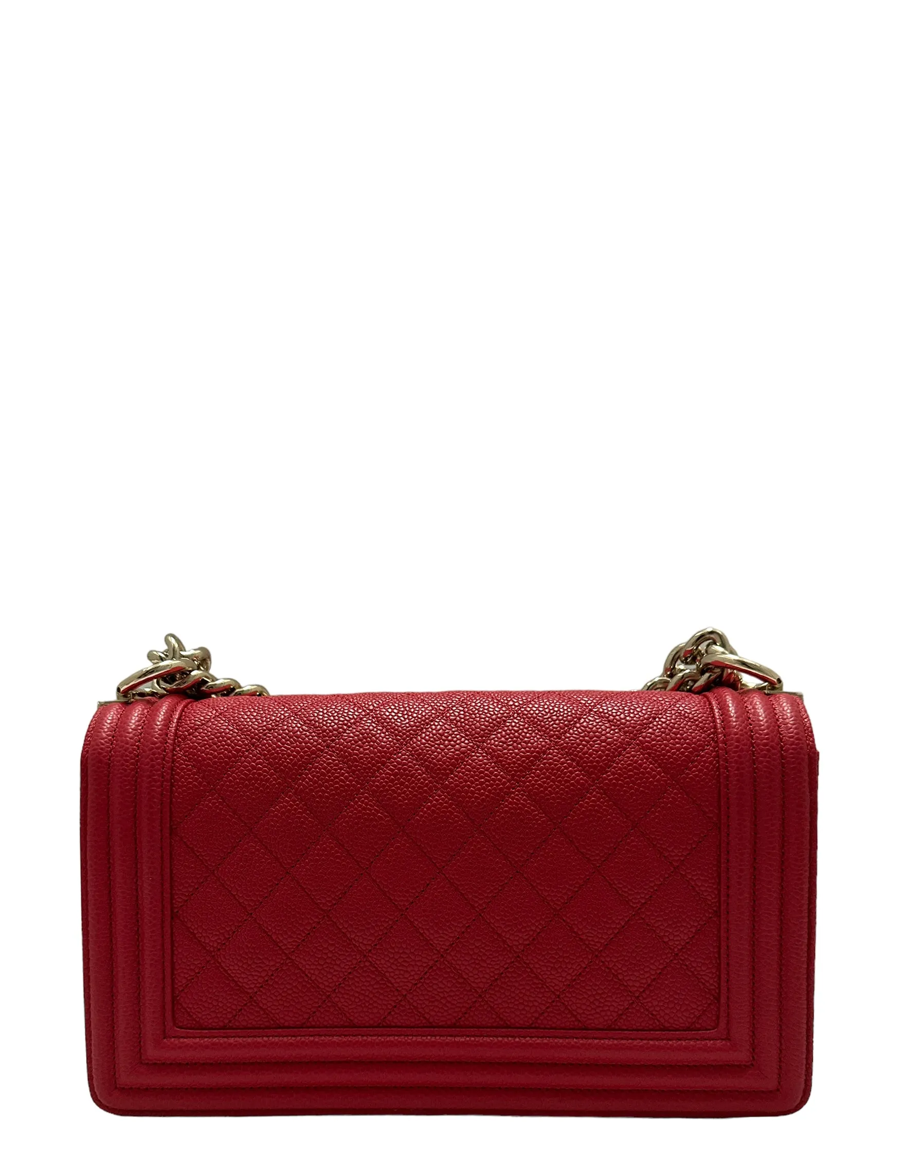 Chanel Red Caviar Leather Quilted Medium Boy Bag