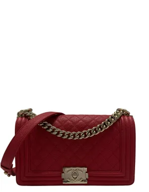 Chanel Red Caviar Leather Quilted Medium Boy Bag