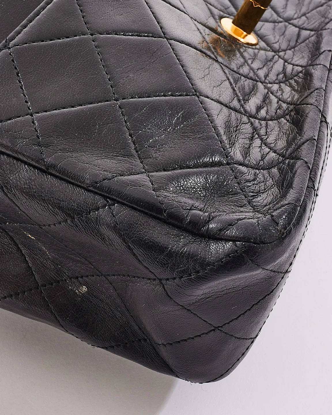 Chanel Vintage Black Lambskin Leather Classic Medium Double Flap Bag with GHW