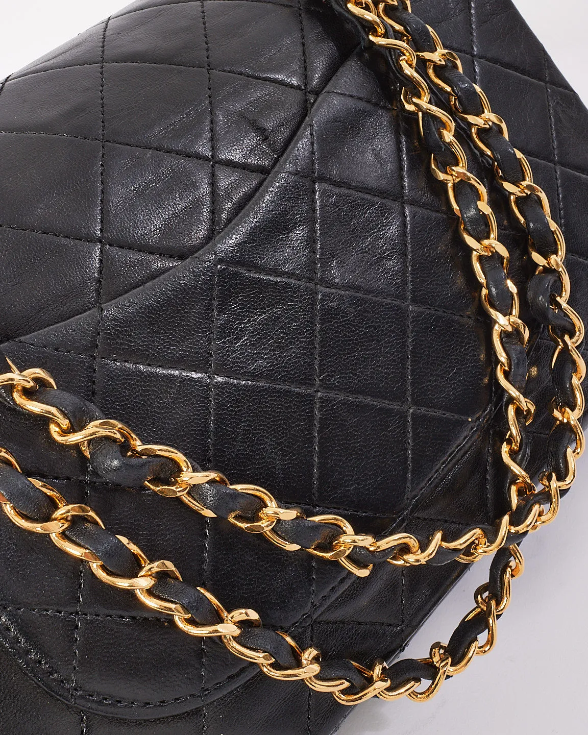 Chanel Vintage Black Lambskin Leather Classic Medium Double Flap Bag with GHW