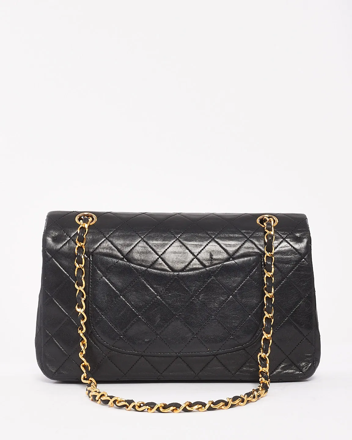 Chanel Vintage Black Lambskin Leather Classic Medium Double Flap Bag with GHW