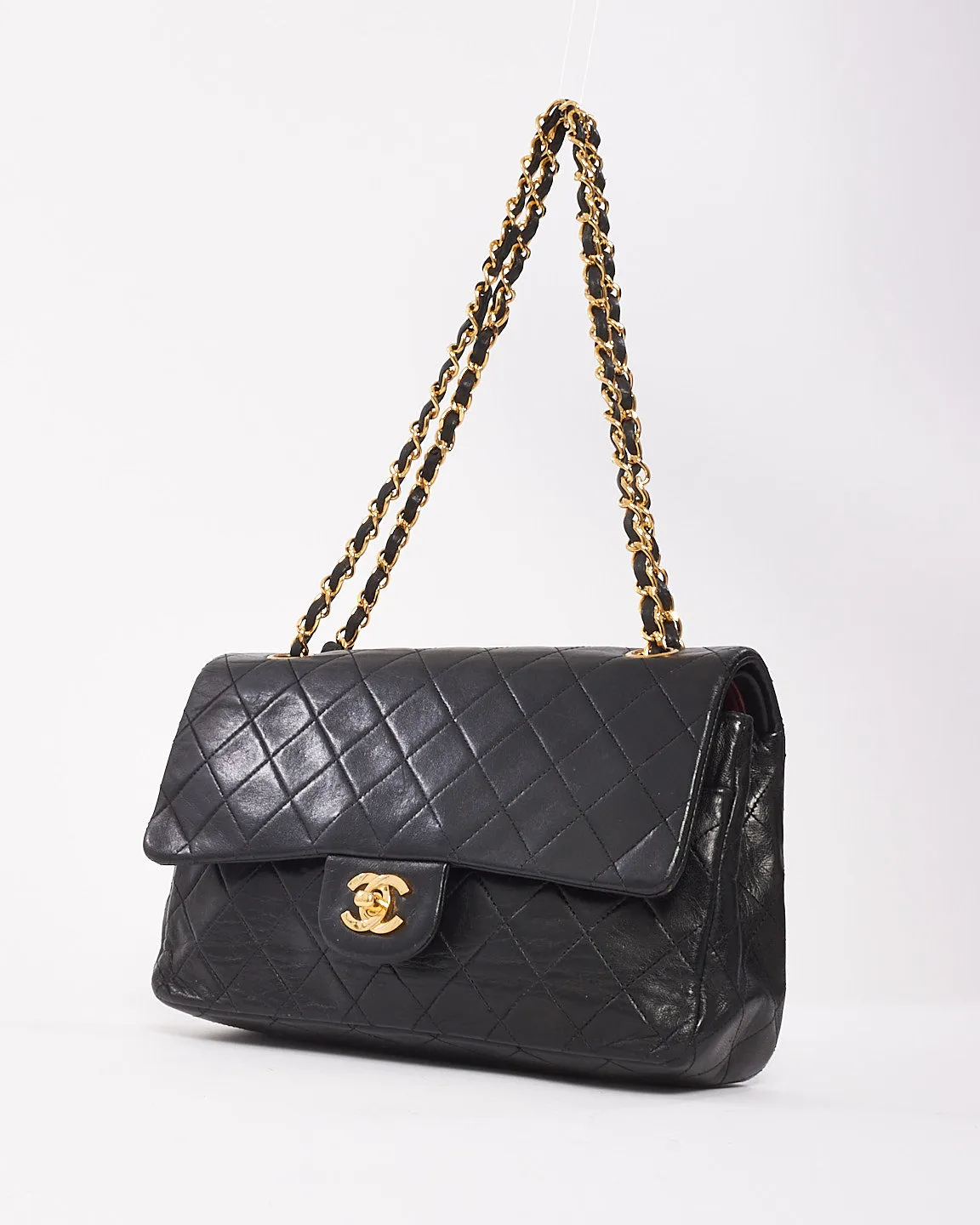 Chanel Vintage Black Lambskin Leather Classic Medium Double Flap Bag with GHW