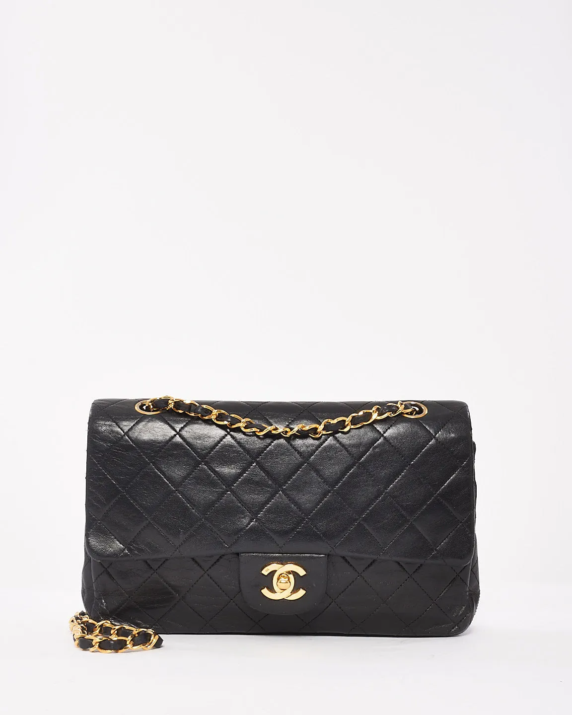 Chanel Vintage Black Lambskin Leather Classic Medium Double Flap Bag with GHW
