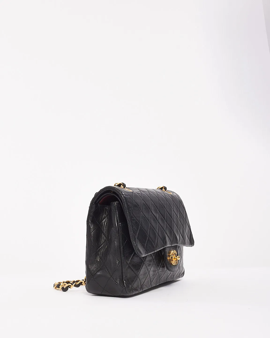 Chanel Vintage Black Lambskin Leather Classic Medium Double Flap Bag with GHW