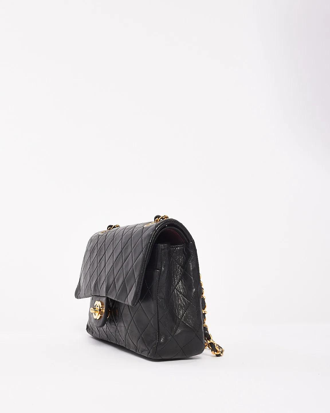 Chanel Vintage Black Lambskin Leather Classic Medium Double Flap Bag with GHW
