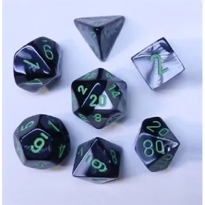 Chessex: Gemini 7P Black-Grey / Green