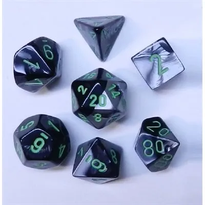 Chessex: Gemini 7P Black-Grey / Green