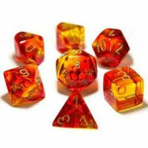 Chessex: Gemini 7P Translucent Red-Yellow / Gold