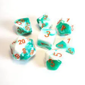 Chessex: Gemini 7PC Mint Green-White / Orange