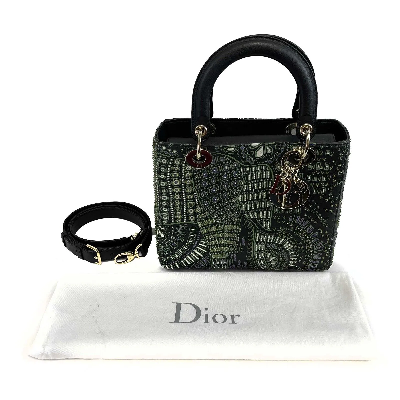 Christian Dior Medium Embroidered Animals Lady Dior Black, Green Purple handbag