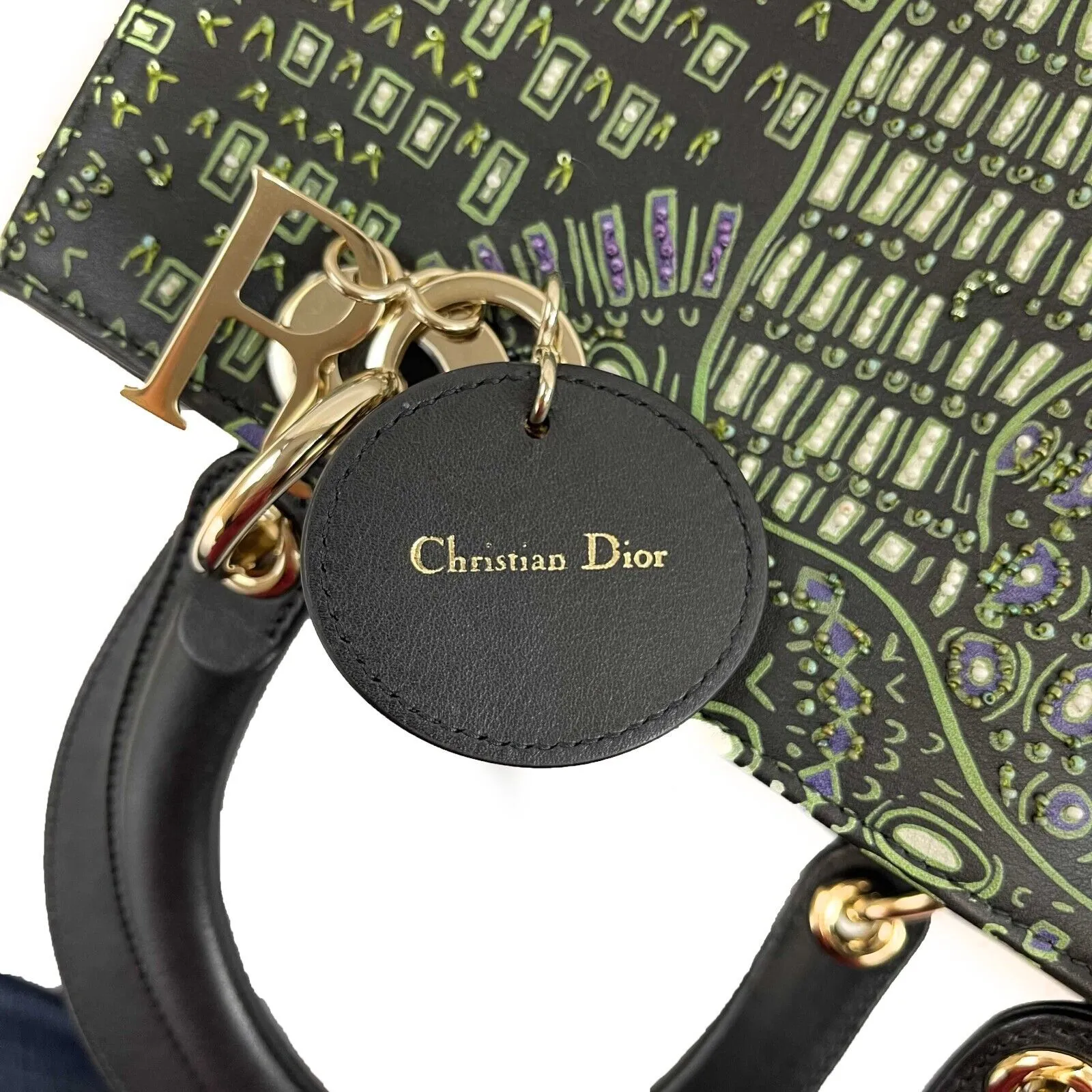 Christian Dior Medium Embroidered Animals Lady Dior Black, Green Purple handbag