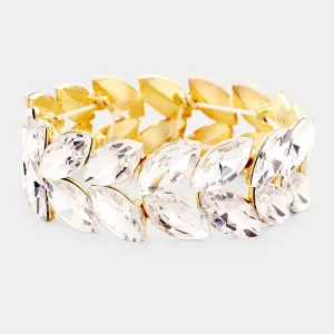 Clear Crystal Marquise Shaped Stone Stretch Bracelet on Gold | 432241