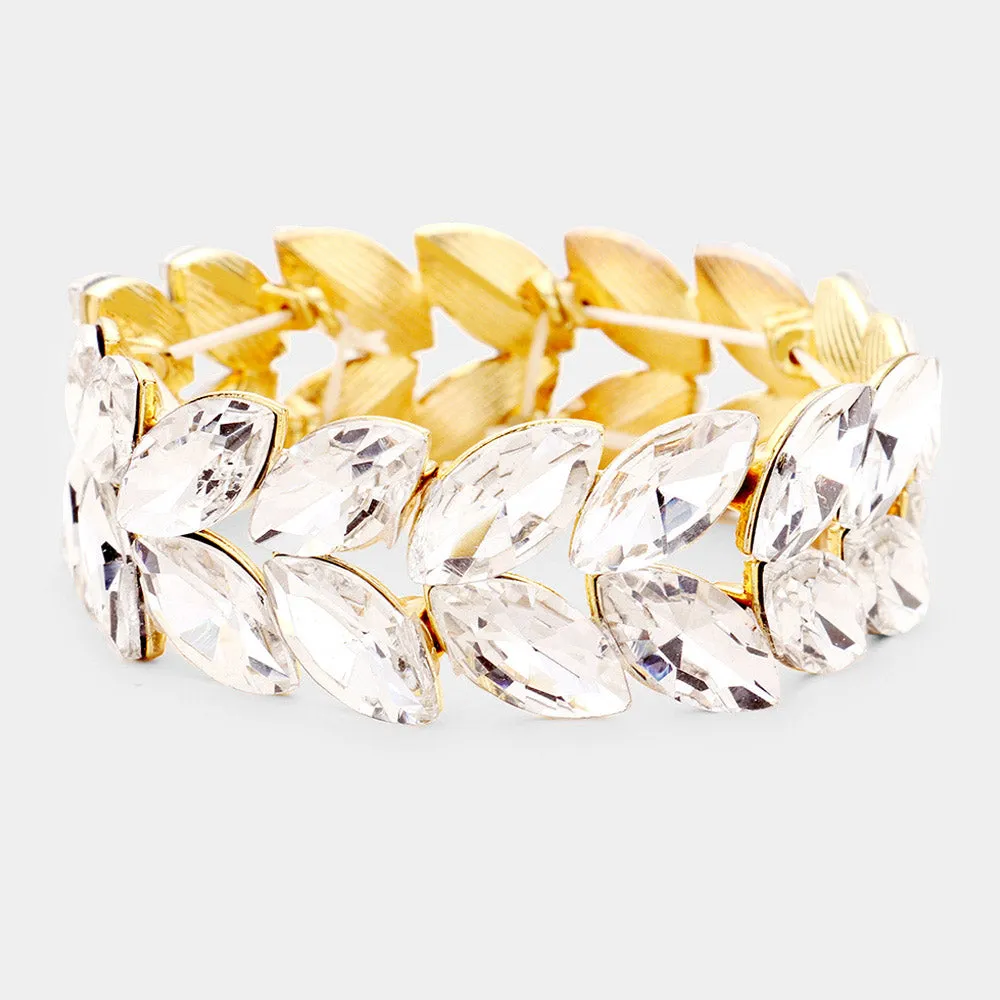 Clear Crystal Marquise Shaped Stone Stretch Bracelet on Gold | 432241