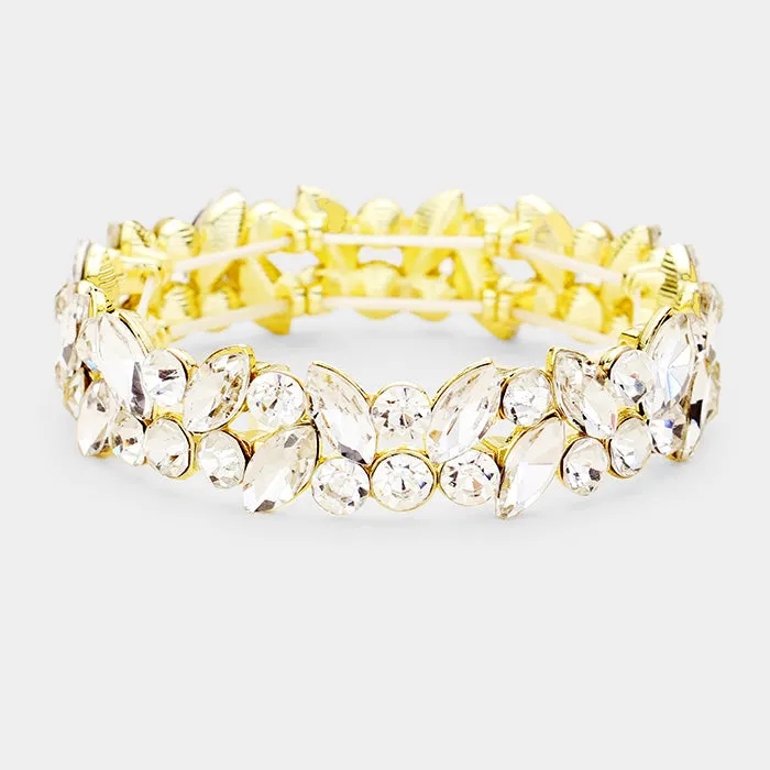 Clear Crystal Marquise Stone Pageant Bracelet on Gold | Prom Bracelet | 425167