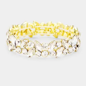 Clear Crystal Marquise Stone Pageant Bracelet on Gold | Prom Bracelet | 425167