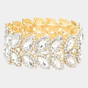 Clear Crystal Marquise Stone Stretch Pageant Bracelet on Gold| Large Bracelet | 558315