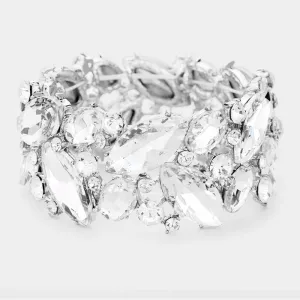 Clear Crystal Marquise Stretch Statement Bracelet  | 461837
