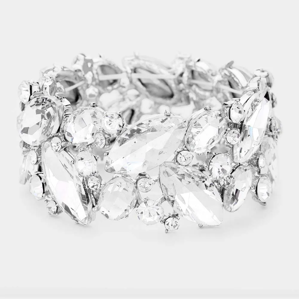 Clear Crystal Marquise Stretch Statement Bracelet  | 461837