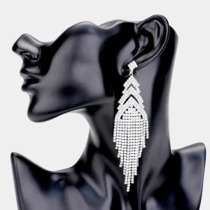 Clear Crystal Rhinestone Long Fringe Earrings on Silver | 462100