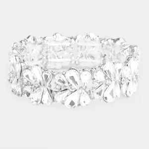Clear Crystal Teardrop Cluster Stretch Pageant Bracelet  | Prom Bracelet | 484025