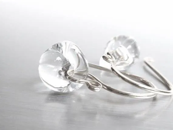 Clear Drop Earring - 925 sterling silver hooks with small boro glass lampwork teardrops - smooth organic shape crystal water solid glass
