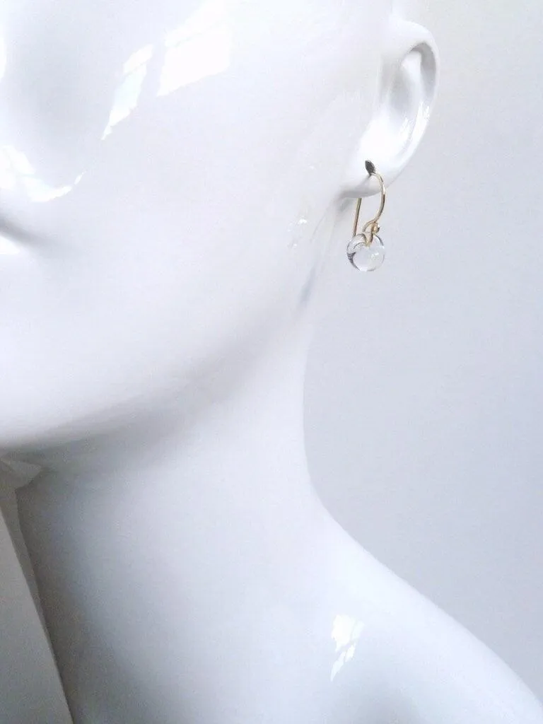 Clear Drop Earring - 925 sterling silver hooks with small boro glass lampwork teardrops - smooth organic shape crystal water solid glass