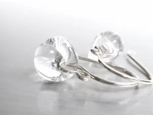 Clear Drop Earring - 925 sterling silver hooks with small boro glass lampwork teardrops - smooth organic shape crystal water solid glass