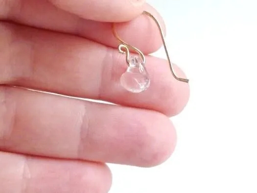 Clear Drop Earring - 925 sterling silver hooks with small boro glass lampwork teardrops - smooth organic shape crystal water solid glass