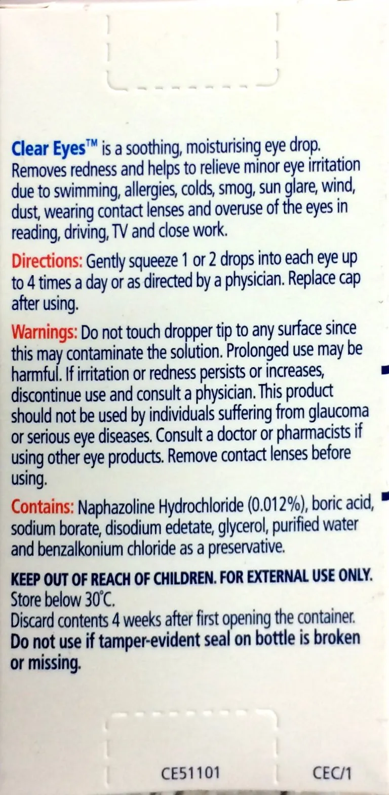 Clear Eyes Redness Drops 15ml Qty restriction (1) applies