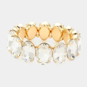 Clear Oval Stone Stretch Pageant Bracelet on Gold | Prom Jewelry | 598416