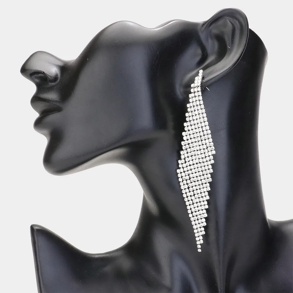 Clear Rhinestone Abstract Paved Pageant Earrings | Prom Earrings |  620016