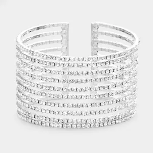 Clear Rhinestone Embellished Split Cuff Pageant Bracelet | Prom Bracelet | 519361