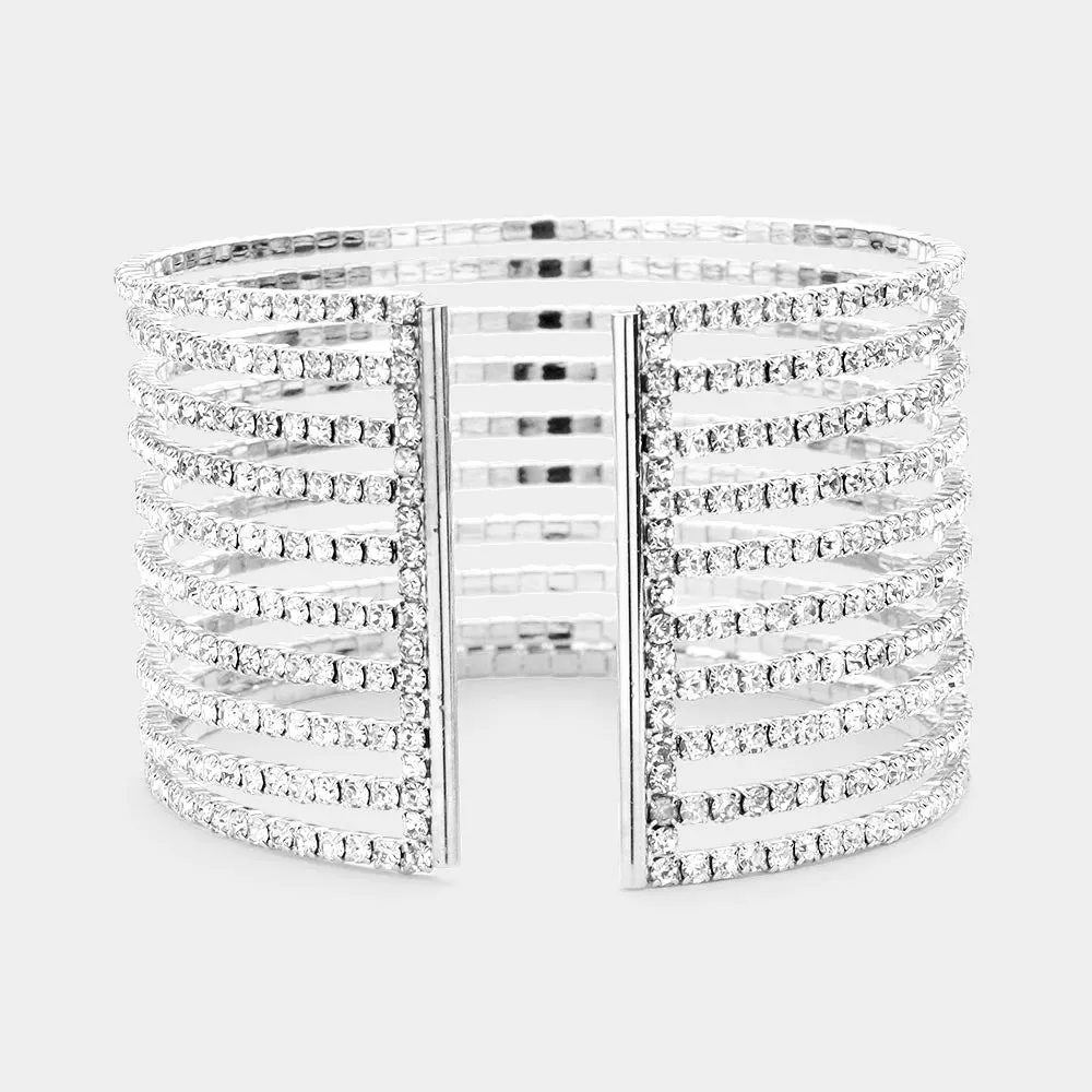 Clear Rhinestone Embellished Split Cuff Pageant Bracelet | Prom Bracelet | 519361