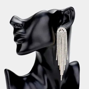Clear Rhinestone Fringe Pageant Earrings on Gold | Prom Earrings | 442136
