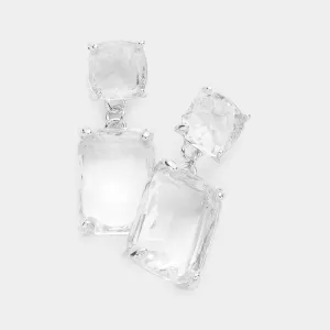 Clear Square Stone Dangle Pageant Earring on Silver | Interview Earrings | 574117