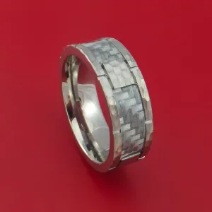 Cobalt Chrome Hammered Ring with Silver Carbon Fiber Inlay Custom Inlay