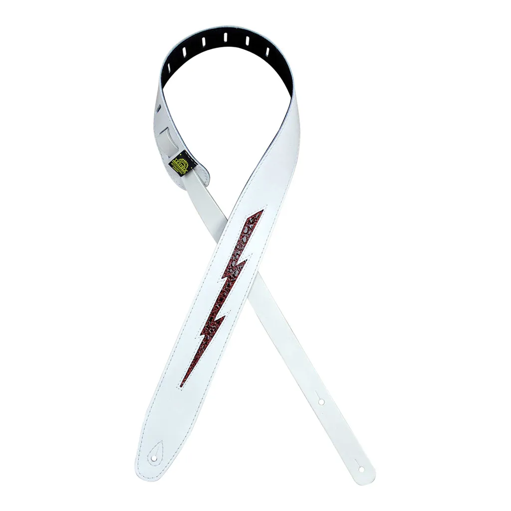 Colonial Leather - Red Croc Lightning Bolt on White Leather Inlay Strap - White