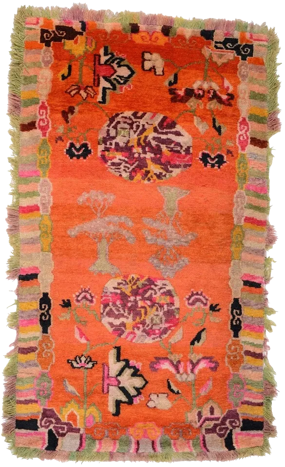 Colorful Antique Tibetan Tree Of Life Rug